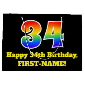 34e verjaardag ~ Fun, kleurrijk, levendig, regenbo Groot Cadeauzakje (Achterkant)