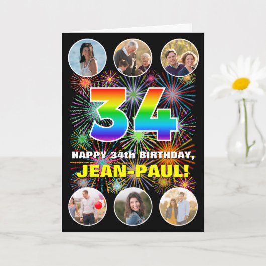 34e verjaardag: Fun Rainbow #, aangepaste naam & f Kaart (Kleine Plant)
