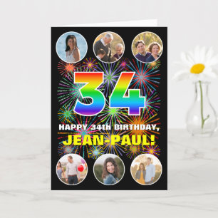 34e verjaardag: Fun Rainbow #, aangepaste naam & f Kaart