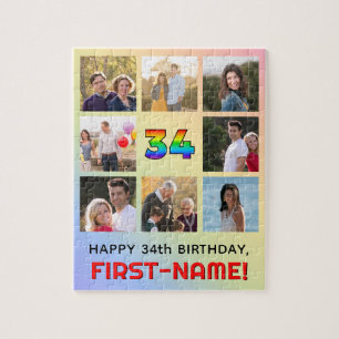 34e verjaardag: Fun Rainbow #, aangepaste naam & f Legpuzzel