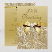 34e verjaardag Gold Faux Sequins and Bow Kaart (Voorkant / Achterkant)