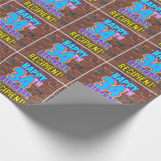 34e verjaardag: Leuk, Urban Graffiti geïnspireerd Cadeaupapier (Hoek)