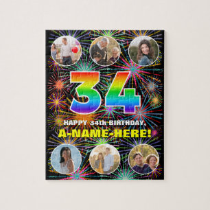 34e verjaardag: Leuke regenboog #, Aangepaste naam Legpuzzel