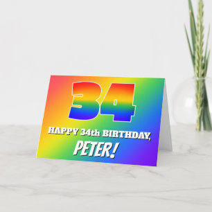 34e verjaardag: Multicolored regenboogpatronen # 3 Kaart