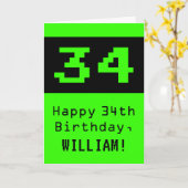 34e verjaardag: Nerdy / Geeky stijl "34" en naam Kaart (Gele Bloem)