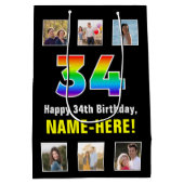 34e verjaardag: Regenboog "34", aangepaste foto's  Medium Cadeauzakje (Achterkant)