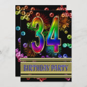 34e verjaardag Uitnodiging met bellen (Voorkant / Achterkant)