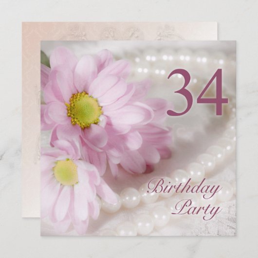 34e verjaardag uitnodiging met madeliefjes (Voorkant / Achterkant)