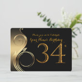 34e, Verjaardag Uitnodiging, Nummer Glitter Goud, Kaart (Staand voorkant)
