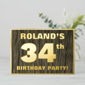 34e verjaardag van de geboorte: Vet, Faux Hood Gra Folie Uitnodiging (Staand Voorkant)
