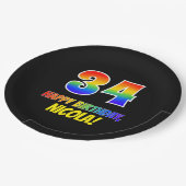 34e verjaardag: Vet, Vun, Eenvoudig, Regenboog 34 Papieren Bordje (Gekanteld)