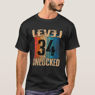 34e verjaardagsniveau ontgrendelde retro t-shirt
