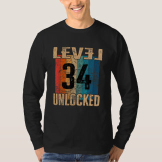 34e verjaardagsniveau ontgrendelde retro t-shirt