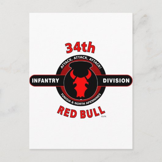 34th INFANTRY DIVISION" RED BULL" Briefkaart (Voorkant)
