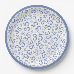 35 jaar Willekeurig Getal Patroon Blauw/Wit Papieren Bordje