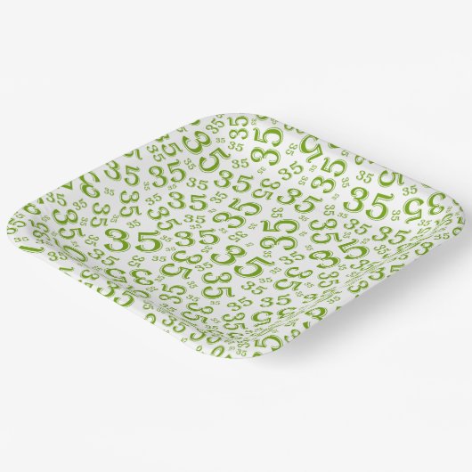 35 Jaar Willekeurig Getal Patroon Groen/Wit Papieren Bordje (Gebogen)