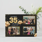 35 th Birthday Gold Silver Black Balloons Kaart (Staand voorkant)