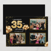35 th Birthday Gold Silver Black Balloons Kaart (Voorkant / Achterkant)