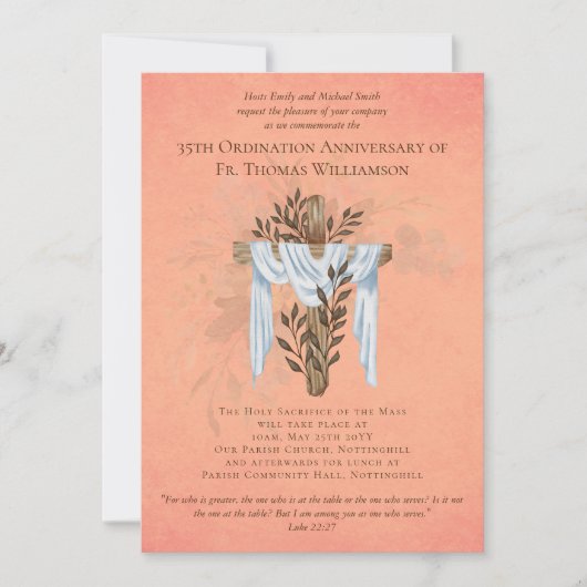 35e anniversaire d'ordination Invitation Coral (Devant)