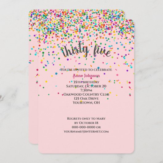 35e anniversaire Fête confetti Invitation (Devant / Derrière)