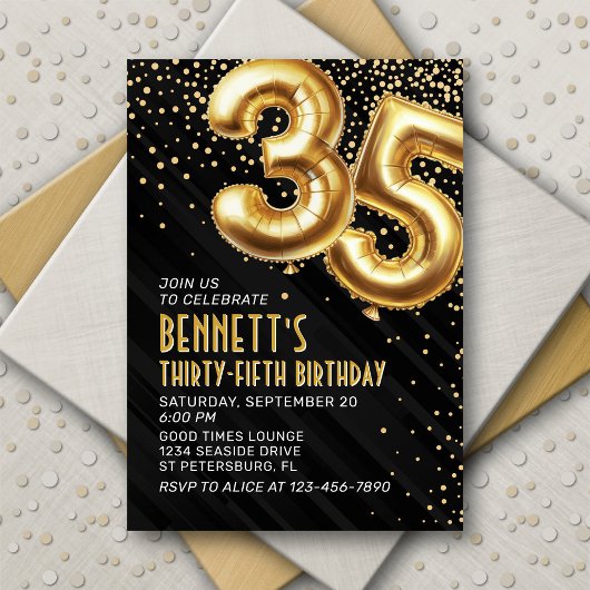35e anniversaire Gold Black Invitation