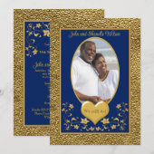 35e anniversaire, Gold Heart Invitation - Marine (Devant / Derrière)