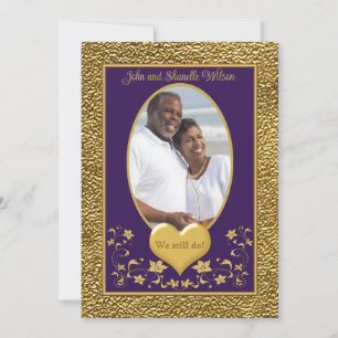 35e anniversaire, Gold Heart Invitation - Violet
