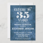 35e anniversaire Invitation Linen Bleu Bravo rusti (Devant)