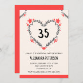 35e anniversaire invitations coeur floral (Devant / Derrière)