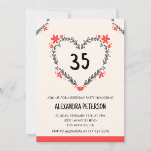 35e anniversaire invitations coeur floral