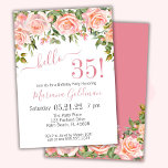 35e anniversaire Invitations Pink Floral Modern Pa<br><div class="desc">Invitations de 35e anniversaire à fleurs roses - Fête "Bonjour 35 !" avec arrière - plan blanc et belle impression que vous pouvez customiser avec toutes les informations de votre fête d'anniversaire. avec pêche et couleurs roses - élégant.</div>