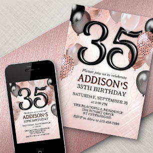 35e anniversaire Rose Gold Ballons Invitation