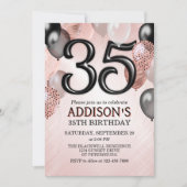 35e anniversaire Rose Gold Ballons Invitation (Devant)
