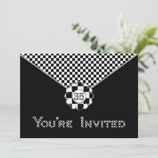 35e BIRTHDAY PARTIJINVITATIE - BLK/WHT ENVELOPE Kaart (Staand voorkant)