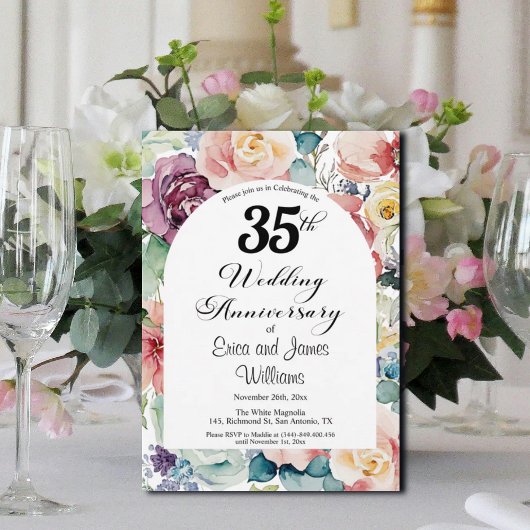 35e bruiloft Jubileum Elegant Script Floral Kaart