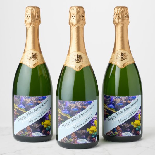 35e bruiloft Jubileum koraal Sparkling Wijnetiket (Flessen)