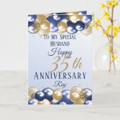 35e bruiloft Jubileum Man Navy Gold Kaart (Gele Bloem)