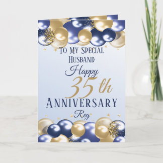 35e bruiloft Jubileum Man Navy Gold Kaart