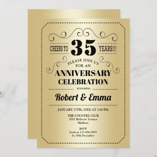 35e bruiloft Jubileum Party - Goud Zwart Kaart (Voorkant / Achterkant)