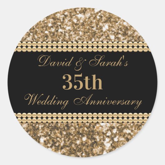 35e bruiloft Jubileum viering gouden glitter Ronde Sticker (Voorkant)