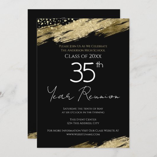 35e Classe Réunion Invitation Noir et Or (Devant / Derrière)