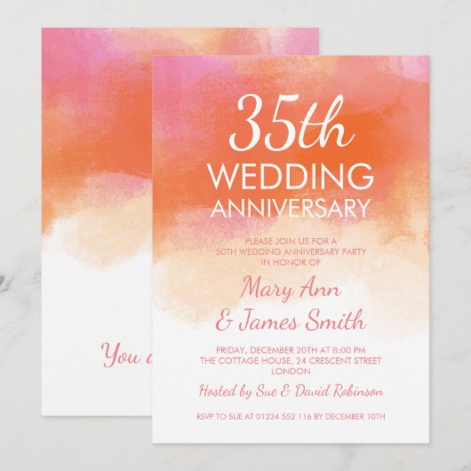 35e huwelijksverjaardag Roze Koraal Aquarel Kaart (Voorkant / Achterkant)