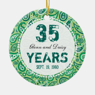 35e Jade Wedding Jubileum Paisley Monogram Keramisch Ornament