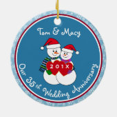 35e Jubileum Gift Fun Sneeuwpaar Kerstmis Keramisch Ornament (Achterkant)