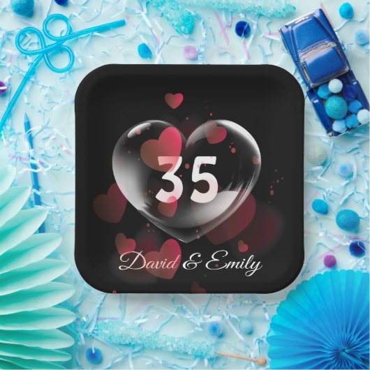 35e Jubileum hartbrok met rood hart Papieren Bordje (Feest)