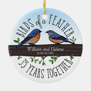 35e Jubileum van de bruiloft, Blauwvogels van een  Keramisch Ornament