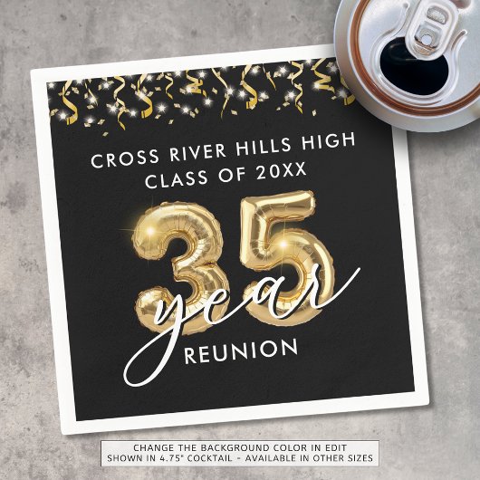 35e klas reünie zwarte gouden ballonnen Confetti Servet