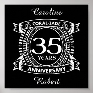 35e trouwdag Coral Jade crest Poster