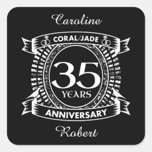 35e trouwdag Coral Jade crest Vierkante Sticker
