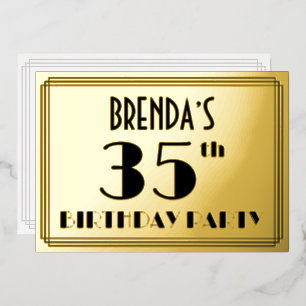35e verjaardag — Art Deco look "35" + Naam Folie Uitnodiging